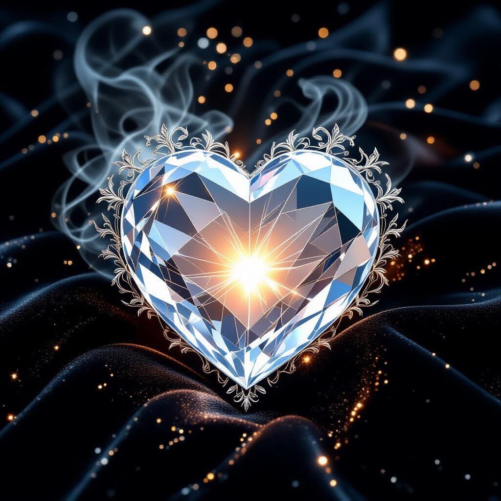 Glowing Crystalline Heart with Silver-Gold Aura