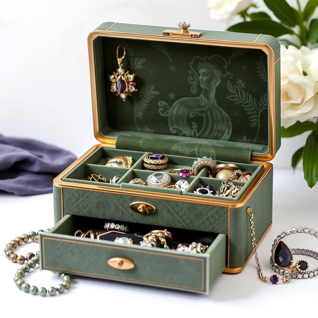Ornate Jewelry Box Filled with Precious Gems