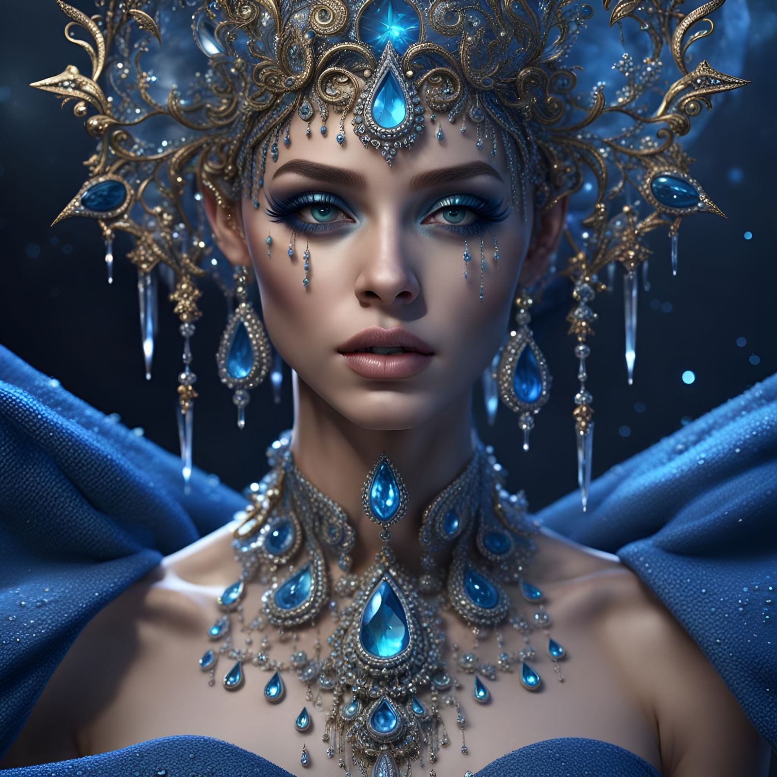 Woman with Blue Eyelashes and Crystalline Dew