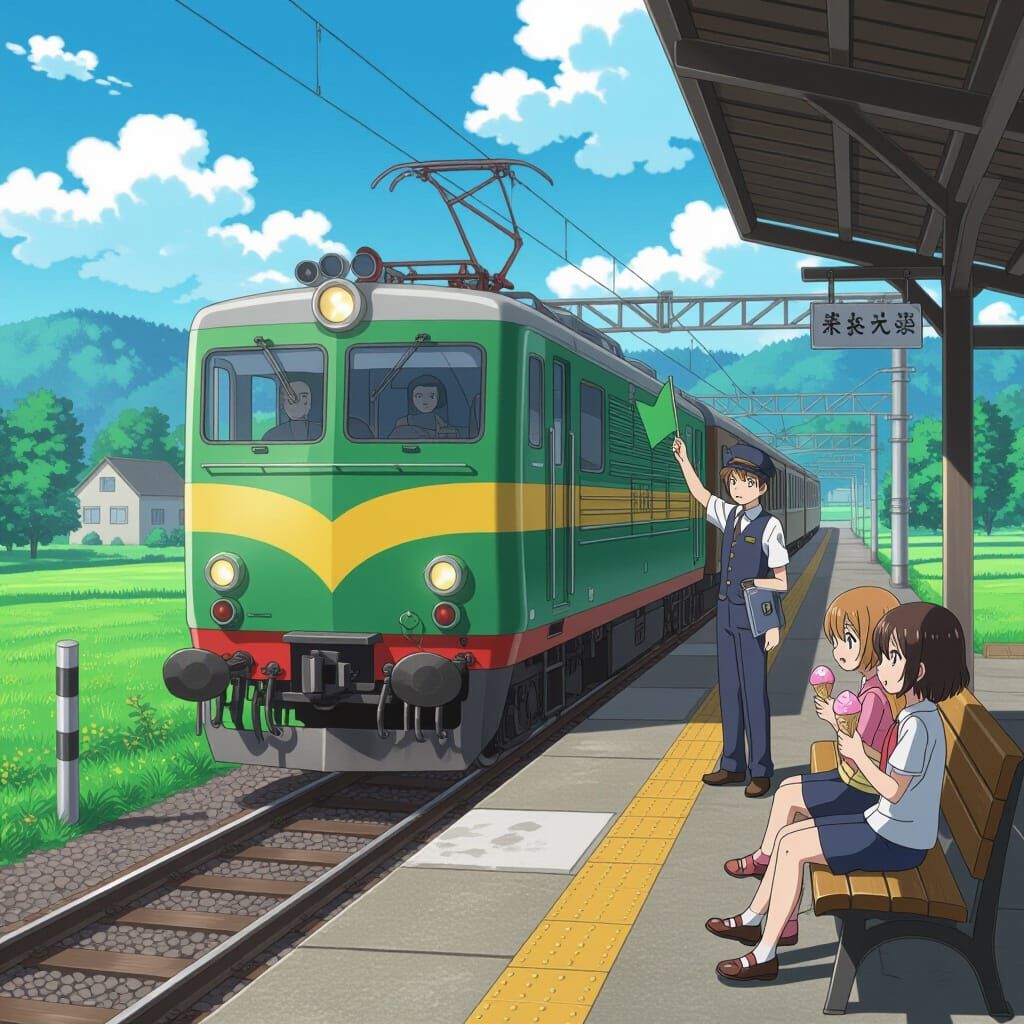 Rural Train Station in Anime Style