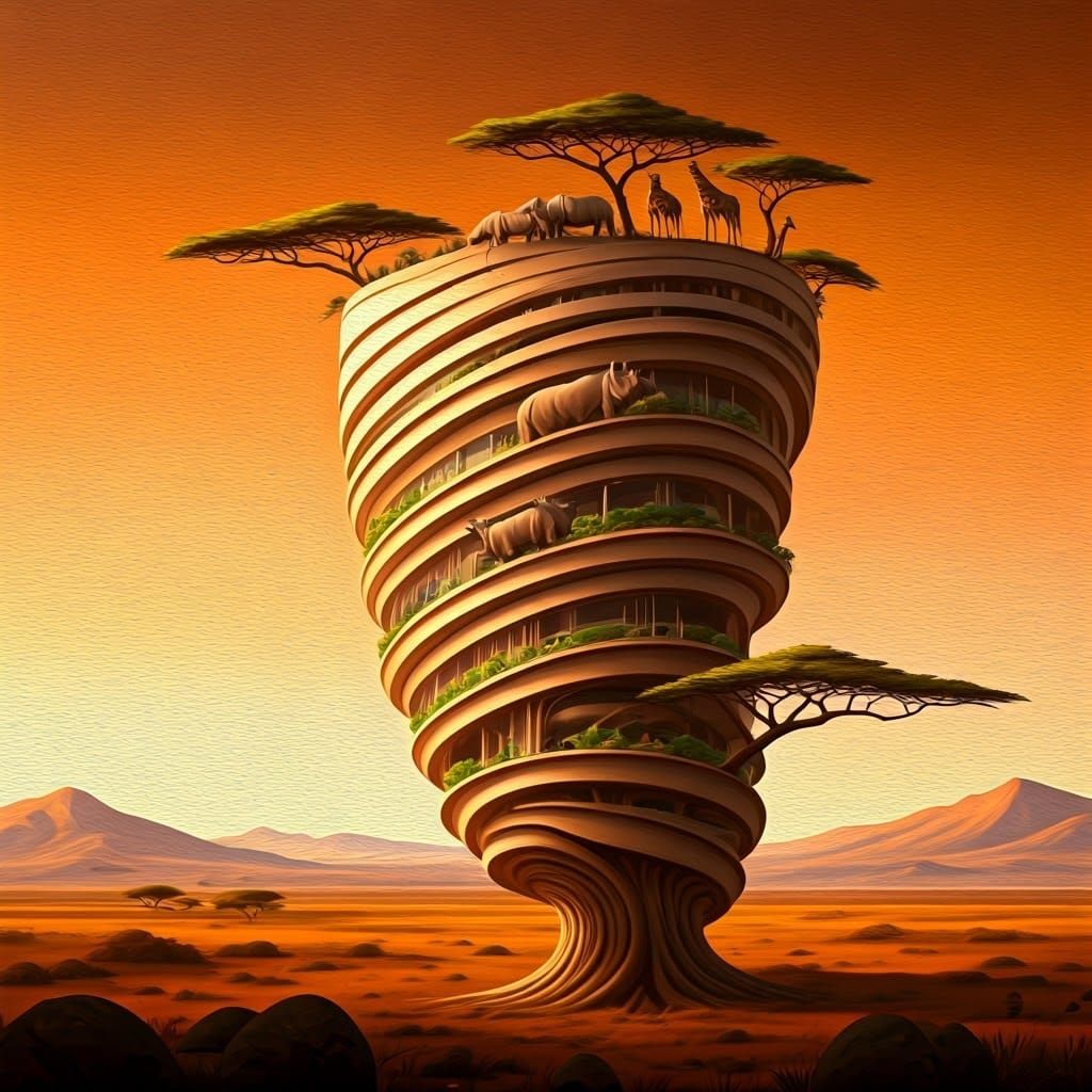 Biomorphic High-Rise Building in Airbrush Style