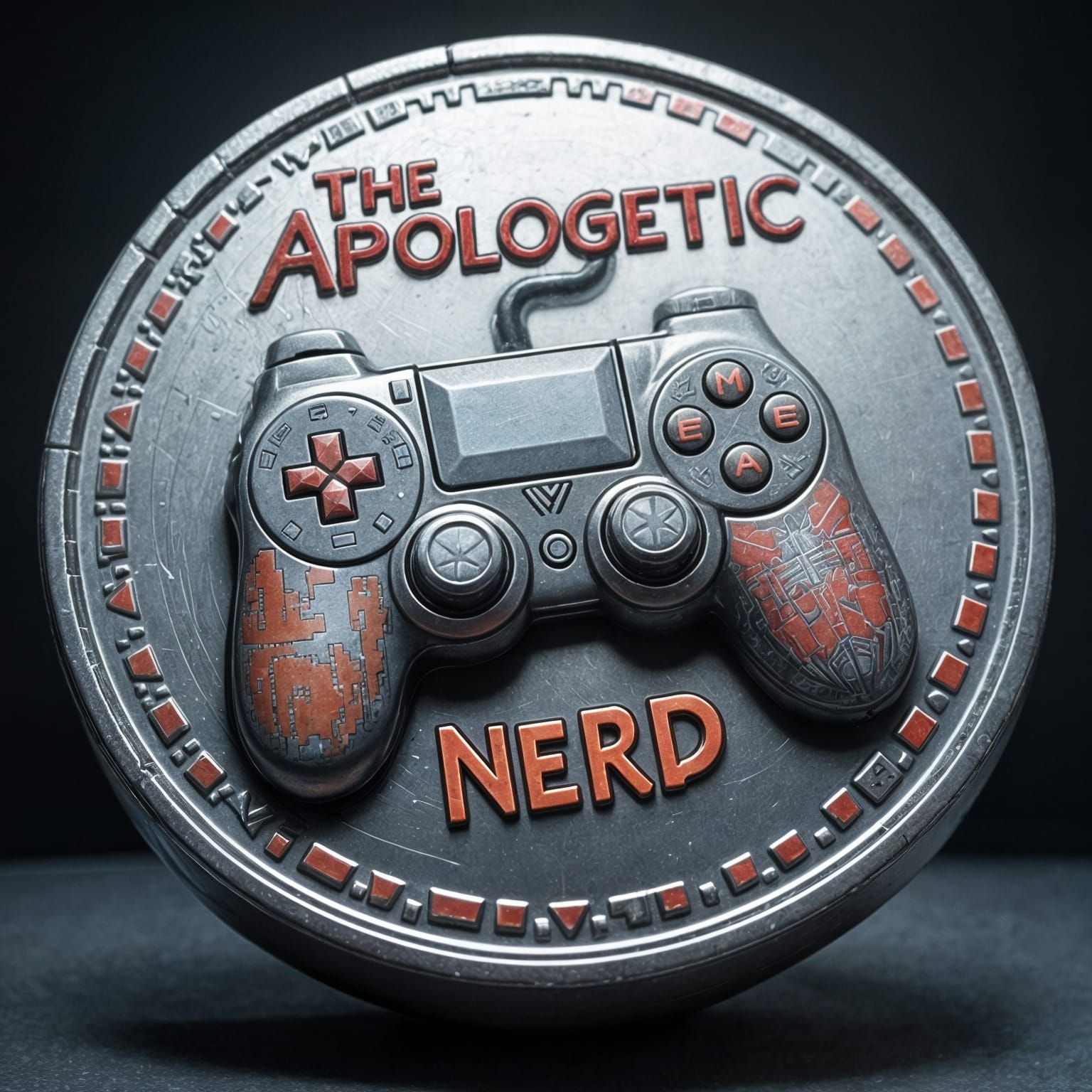 Pixelated 8-Bit Video Game Coin with Controller and Text