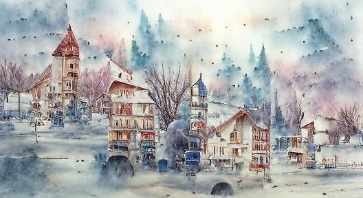 Quiet Winter Town in Detailed Watercolor