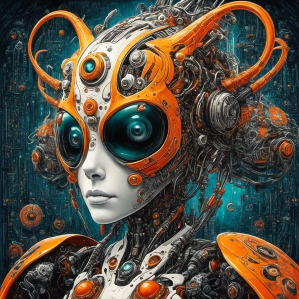 Menacing Killer Robot in Street Art Style