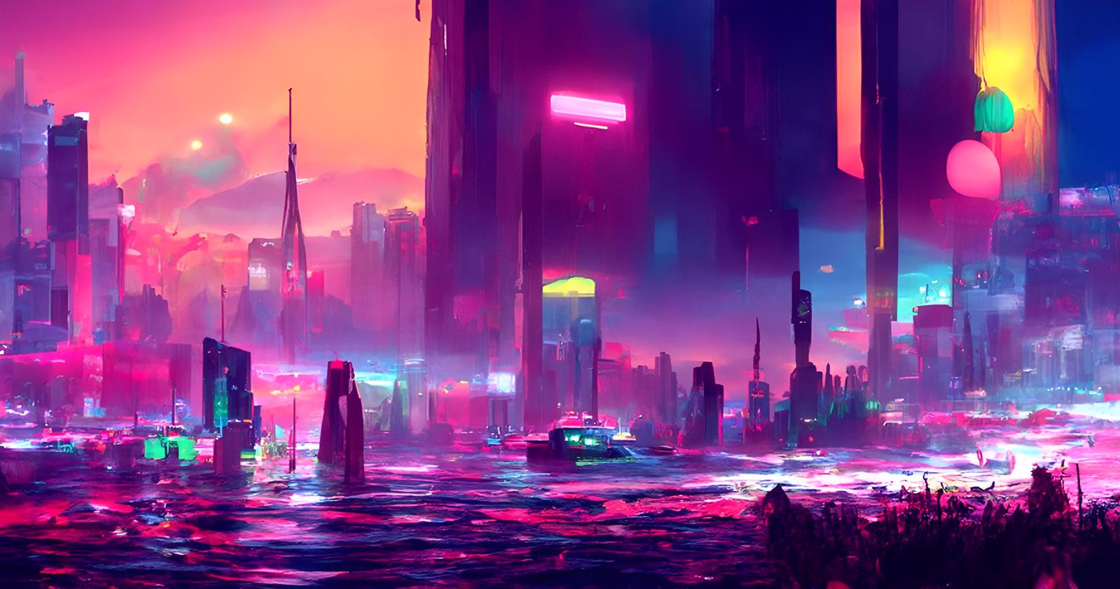 Neo-Tokyo Cityscape in Retrowave Style