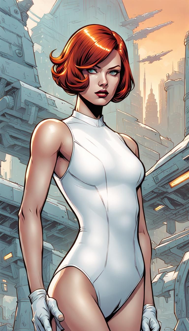 Redhead Woman in Leotard: Comic Book Art