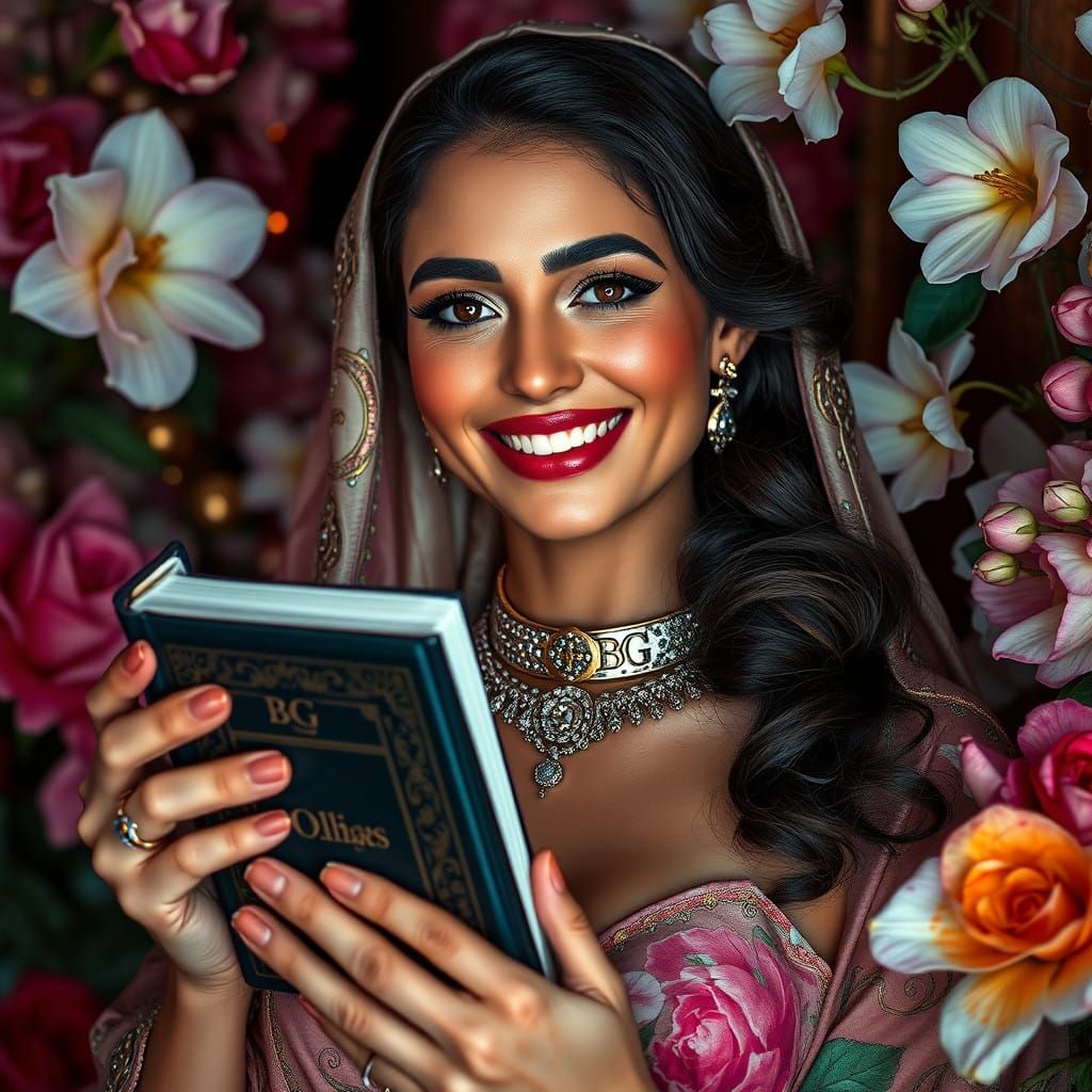 Uma bela nobre, elegante e sensual mulher arabe na sacada fl...