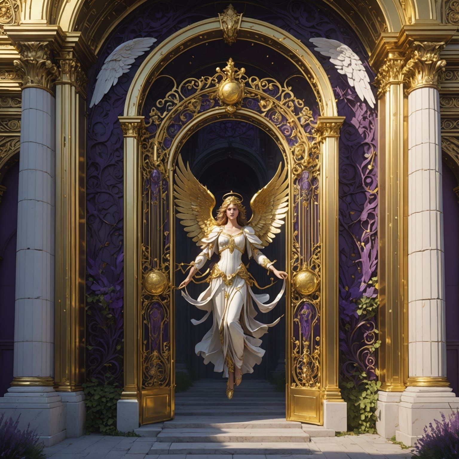 Angelic Golden Gates: Hyperdetailed Dark Fantasy Concept Art