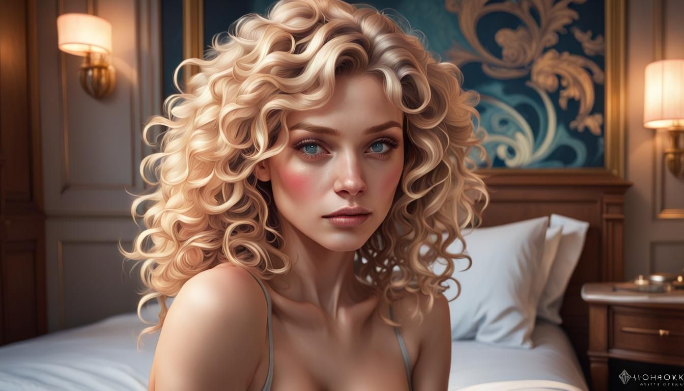 Blonde Model Portrait in Hotel Room, Digital Art