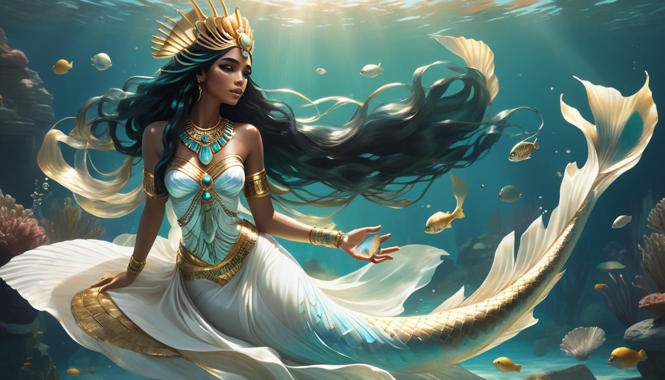 Egyptian Cleopatra Mermaid in Flowing Gown