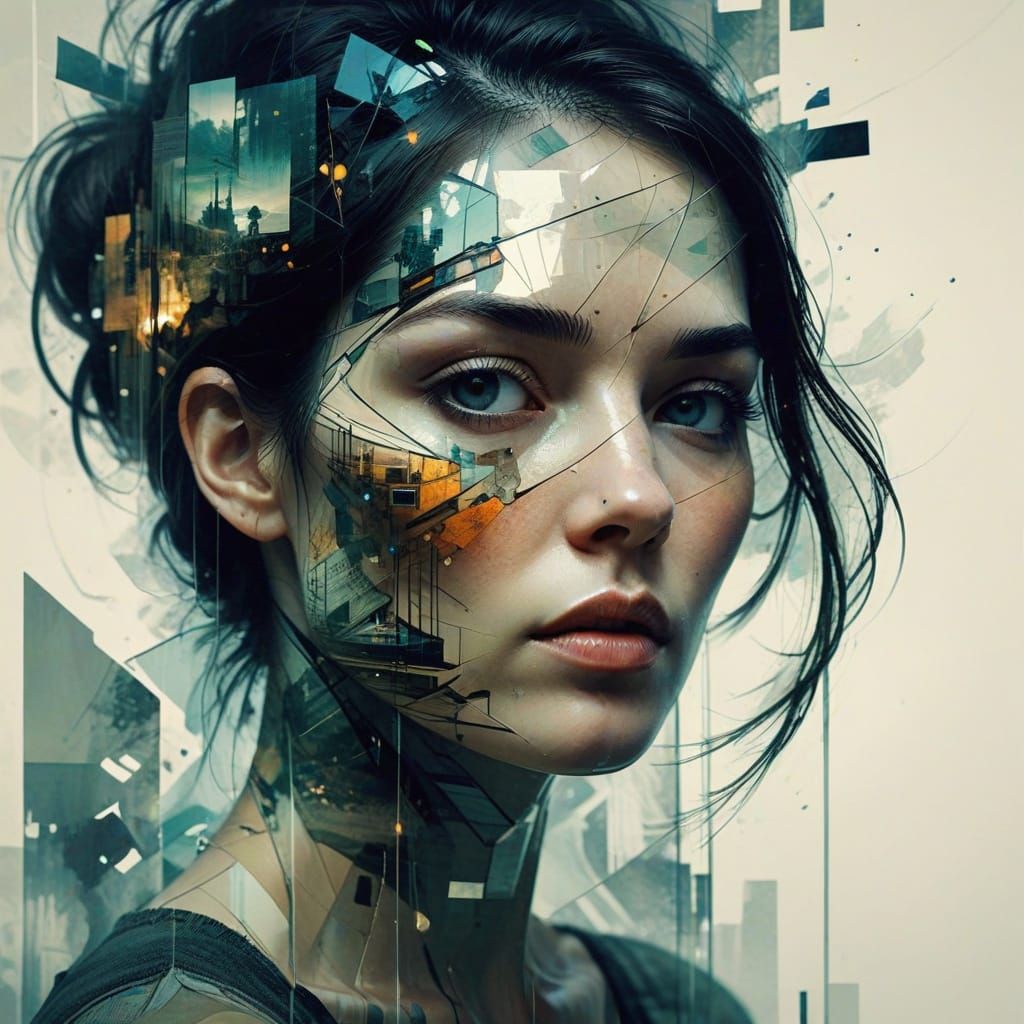 Surreal Double Exposure Head with Recursive Imagery