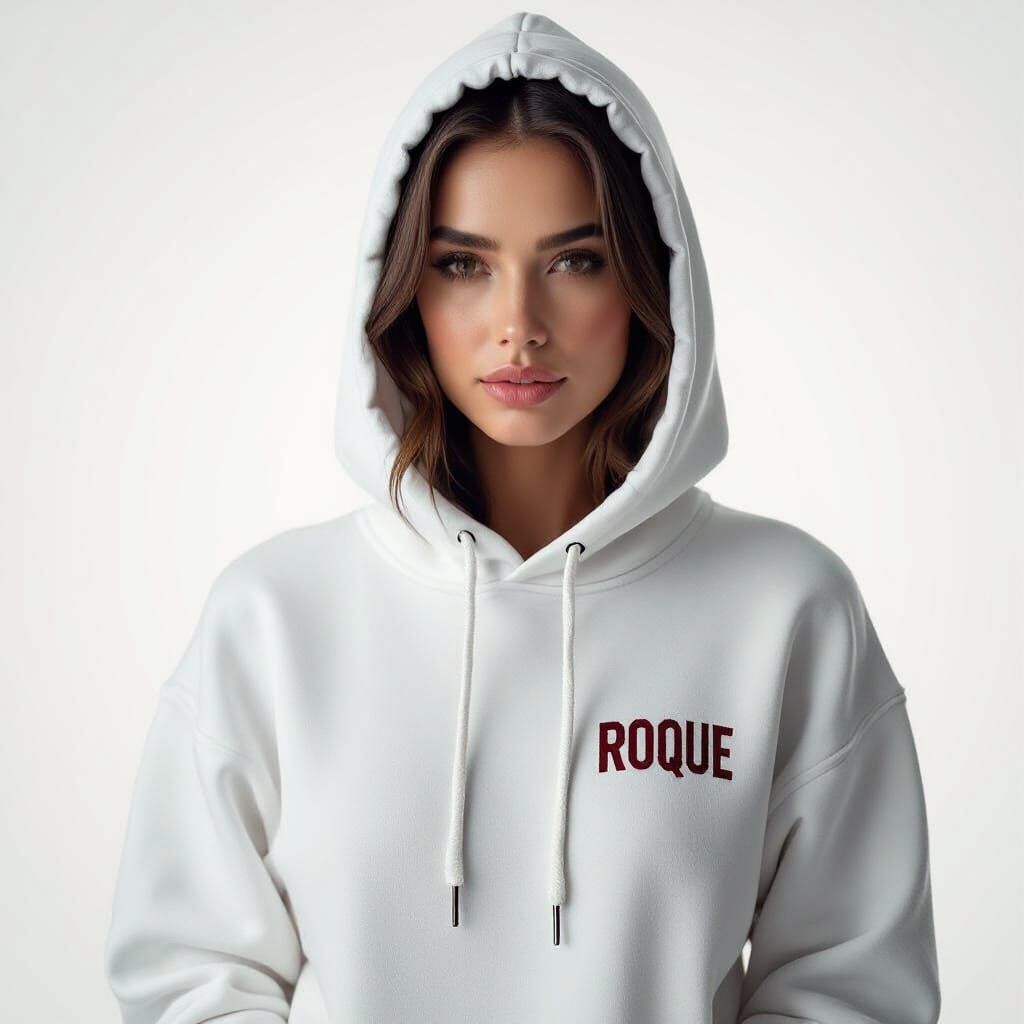 Hyperrealistic Woman in White Hoodie: Cinematic Portrait
