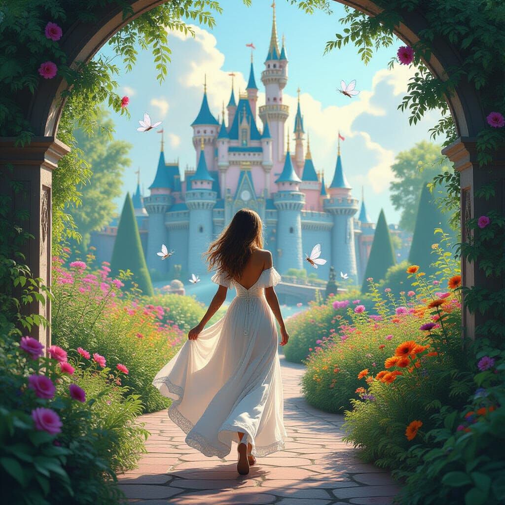 Ethereal Garden Scene with Fairies in Digital Art Style