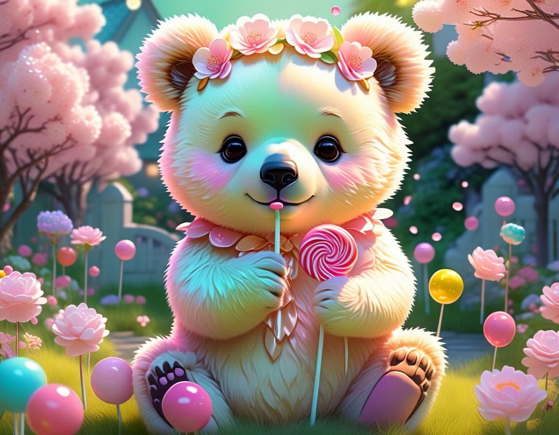 Cute Kawaii Bear Cub in Anime Style