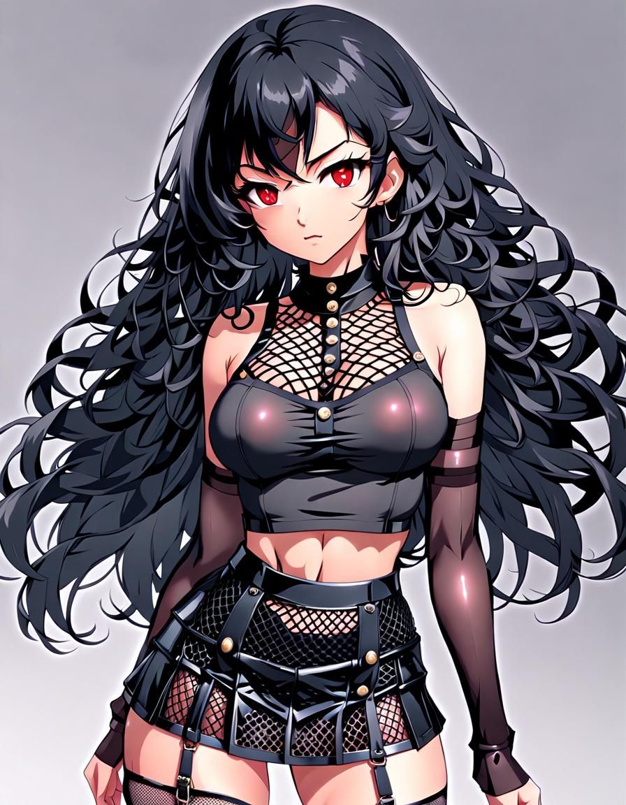 Anime Schoolgirl in Nightclub with Intense Expression