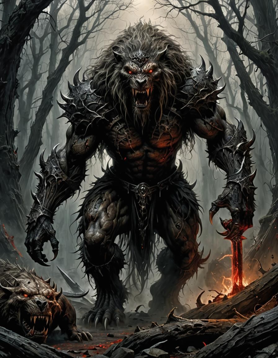 Demonic Smilodon Prowling in a Green Moonlit Field