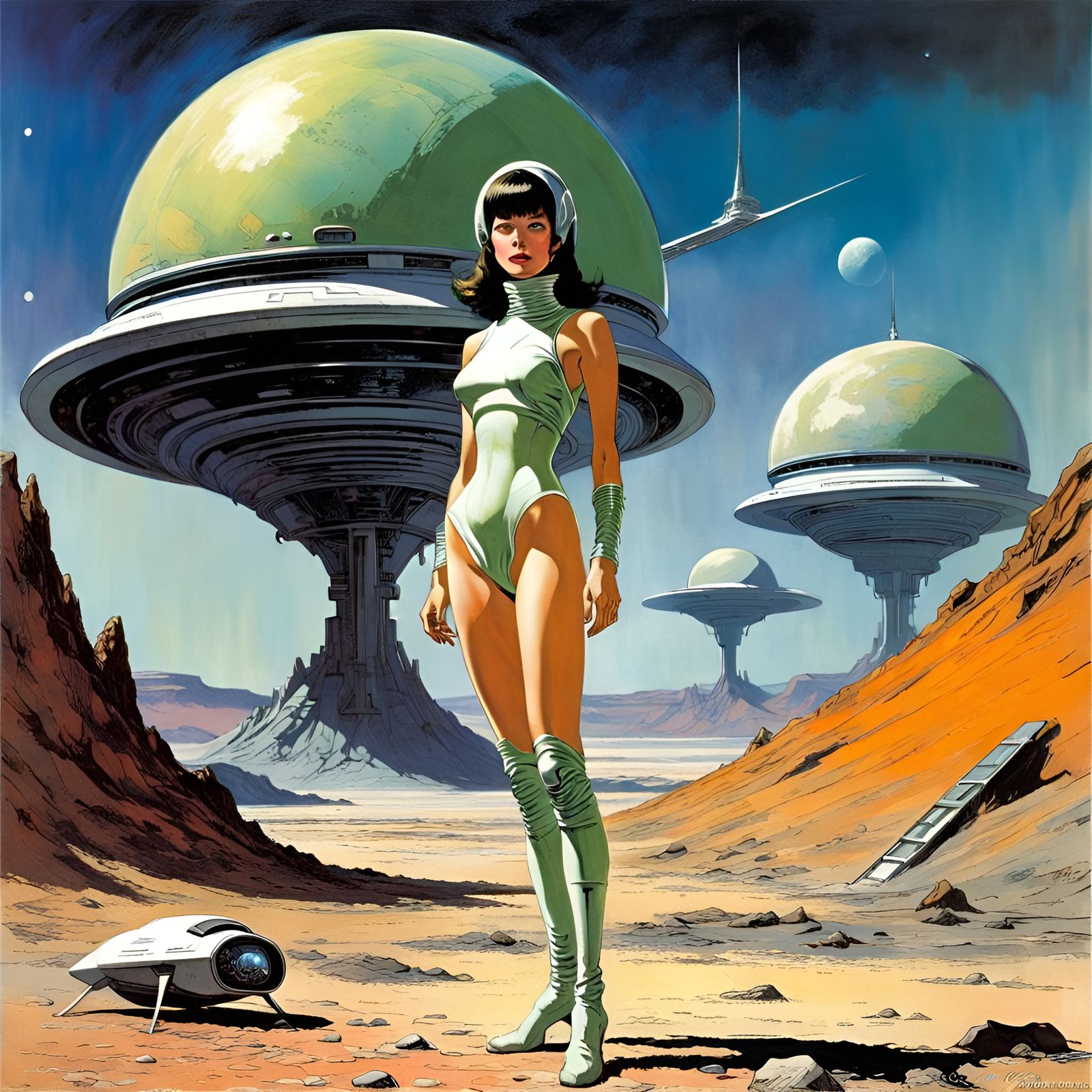 Retro Sci-Fi Astrogirl on Alien Planet