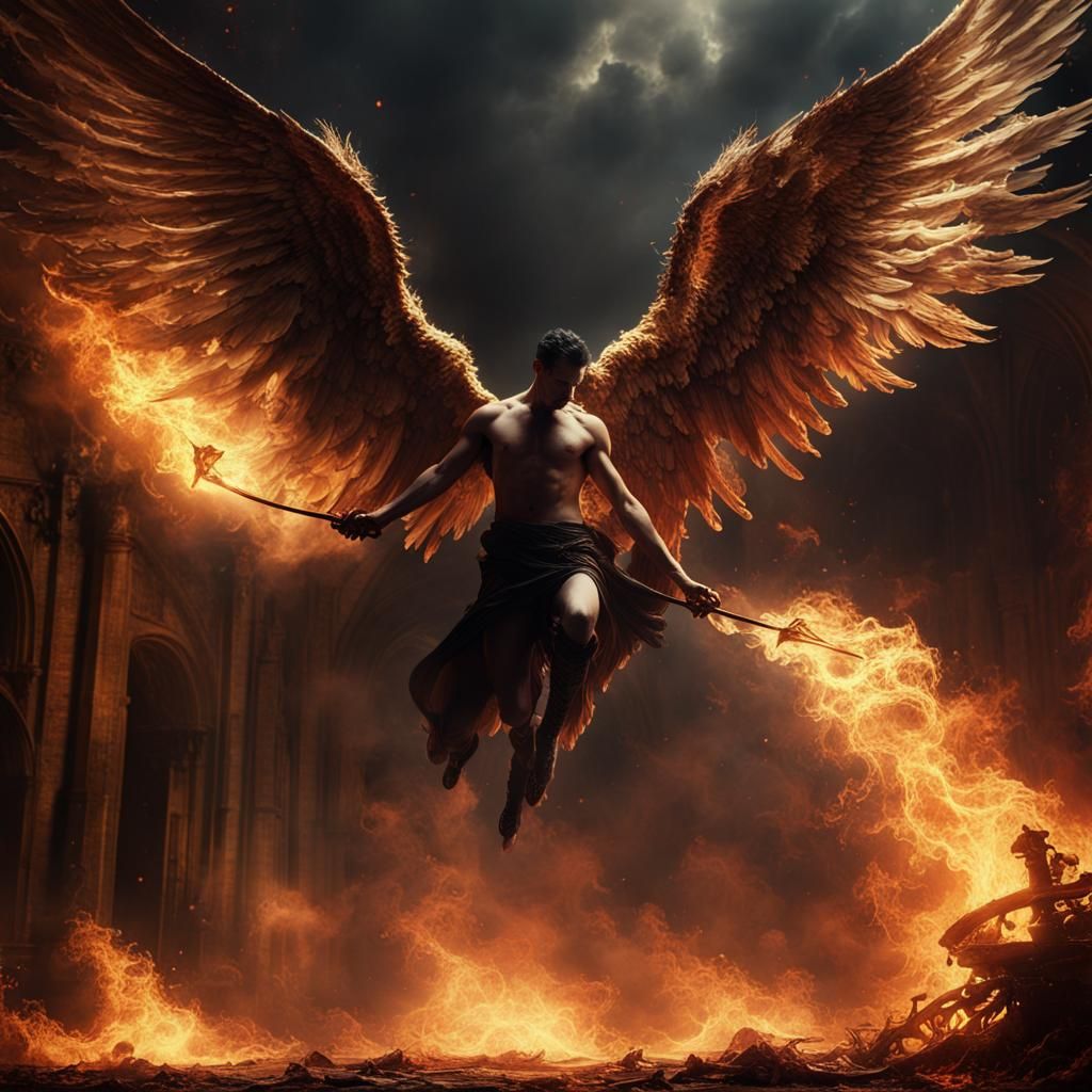 Fallen Angel Lucifer Descends from Raging Fire