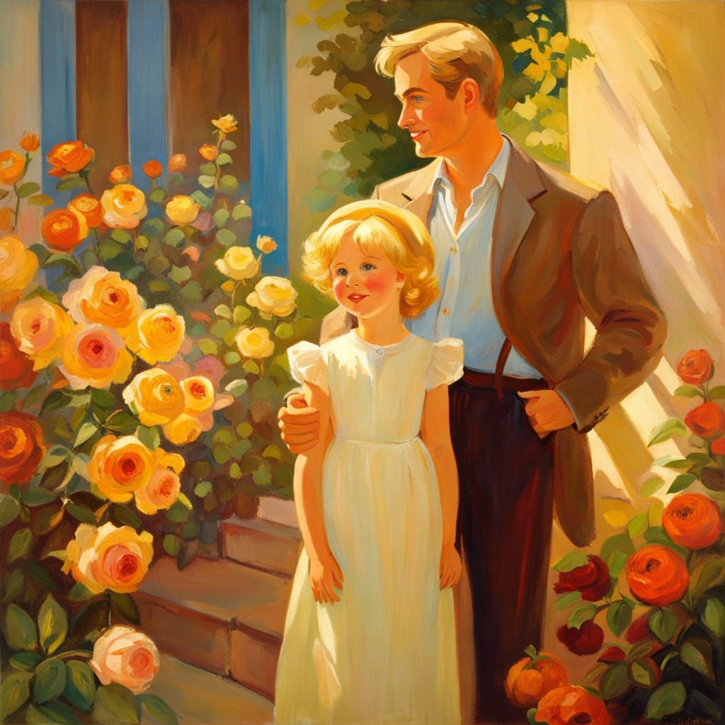 Family Portrait in Rose Garden, Cassatt Style