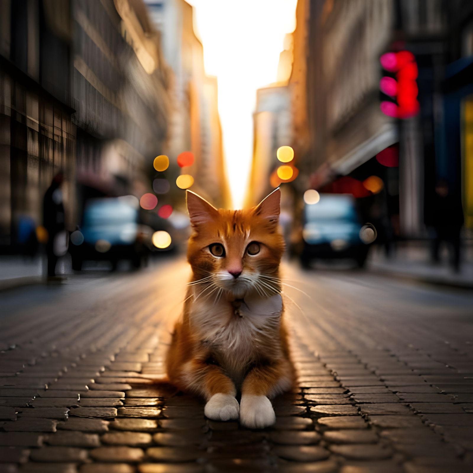 Scruffy Street Cat in Golden Hour: High Detail Photo