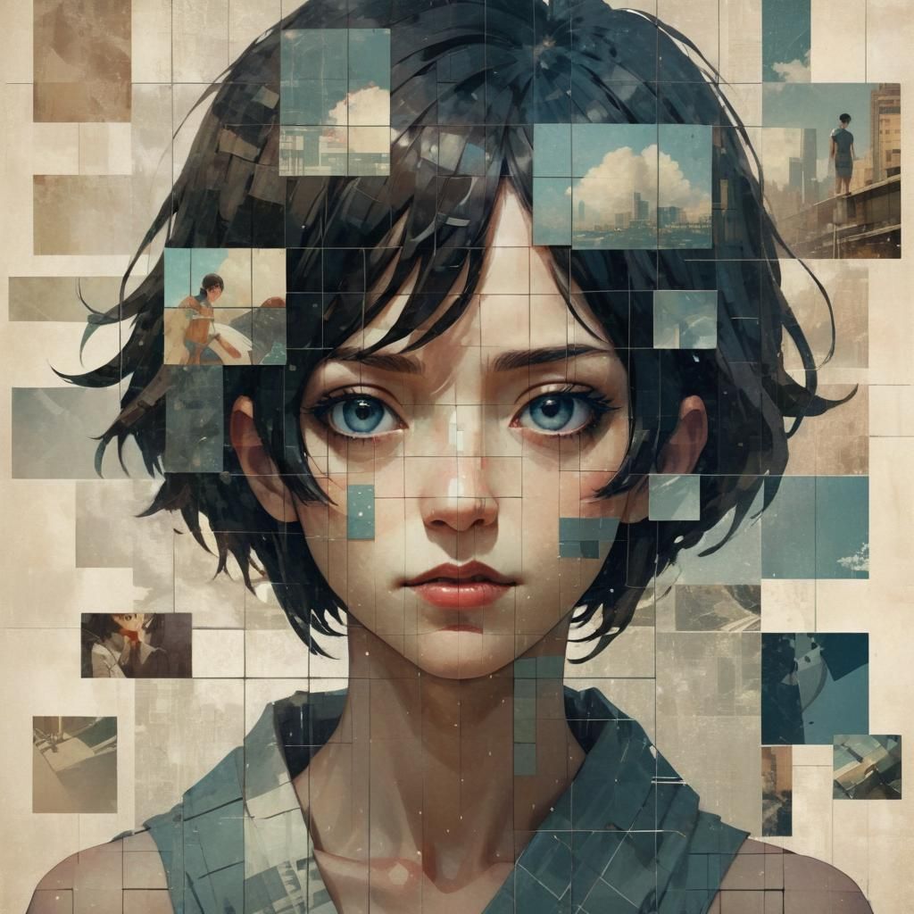 Vintage Collage Portrait of Split-Faced Character