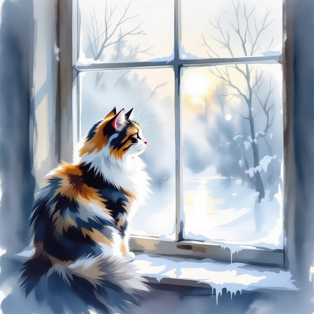 Watercolor Cat by Misty Winter Window