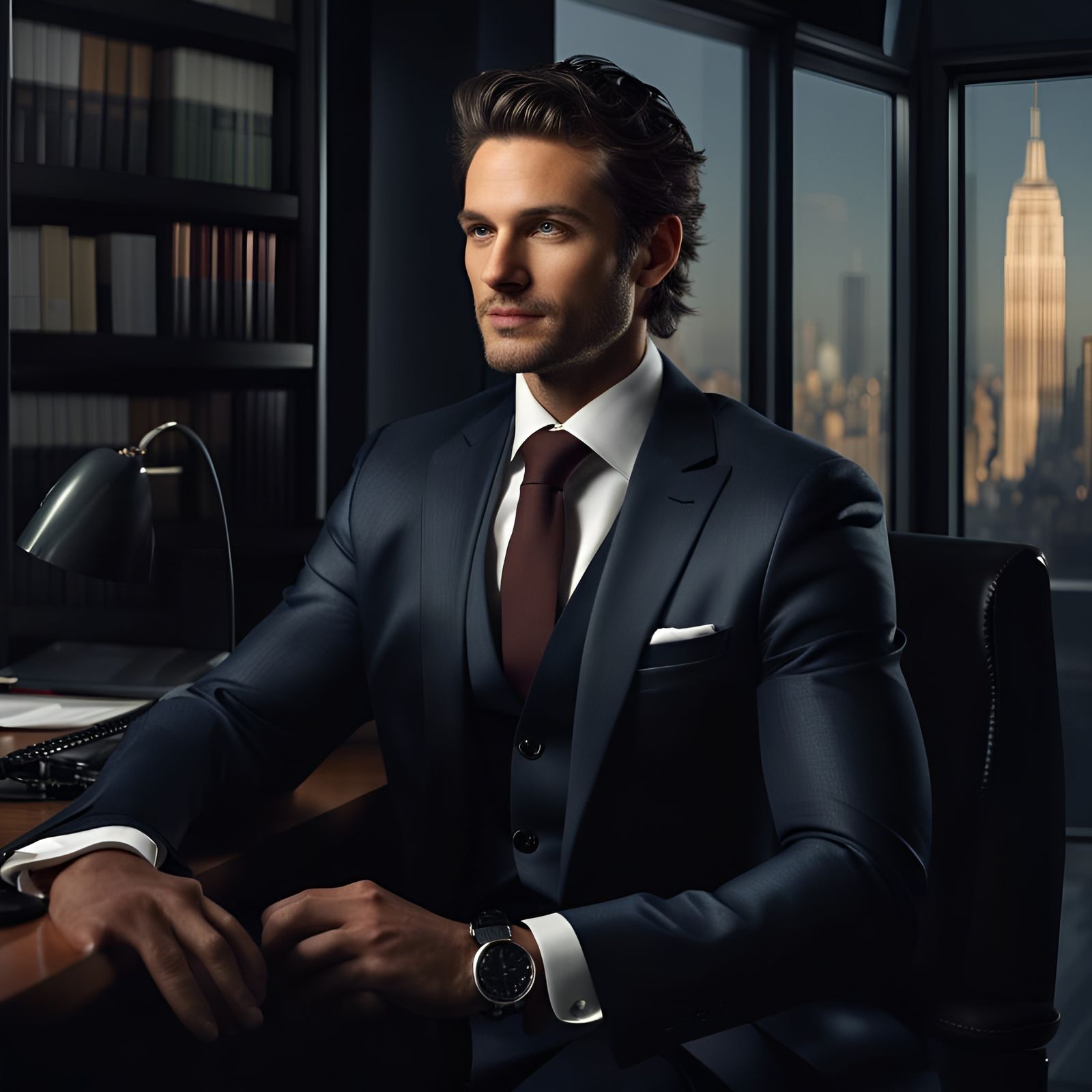 Handsome Man in Suit: Detailed Matte Painting