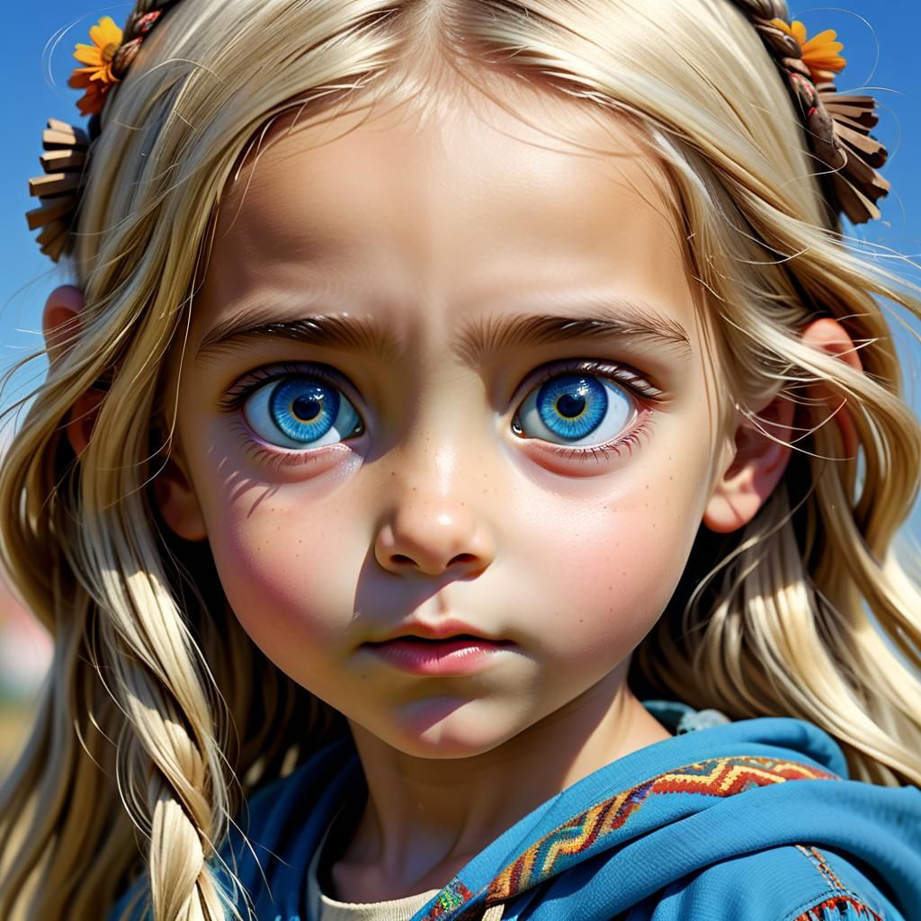 Hippy Girl with Eagle Tattoos in Hyperrealistic Style