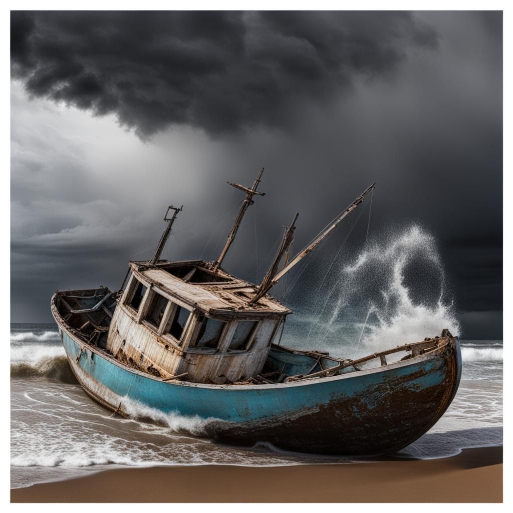 Storm in a Glass with Wrecked Boat