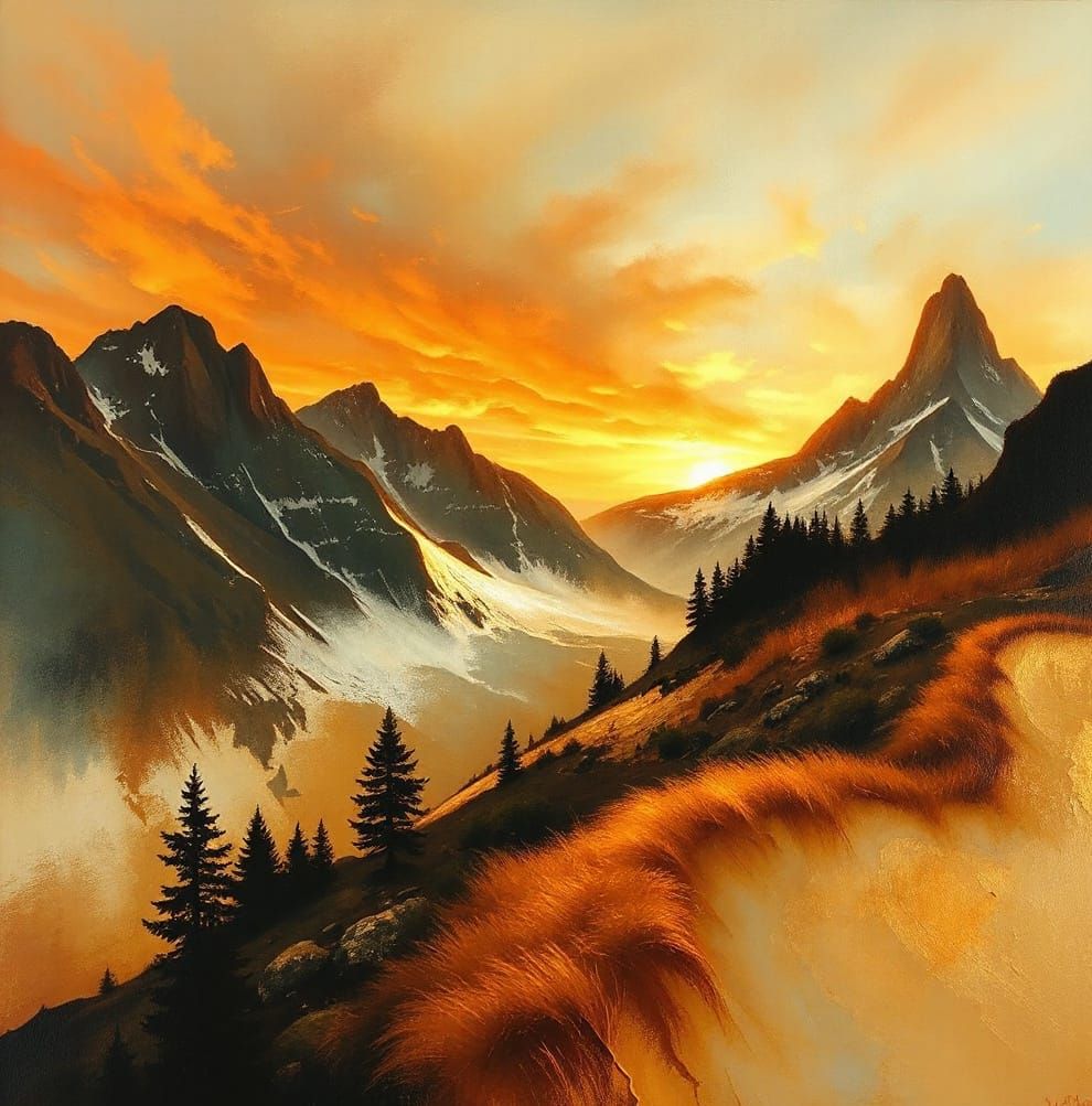 Abstract Mountain with Bronze Aura