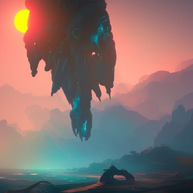 Inverted Alien Sunset in Art Nouveau Style