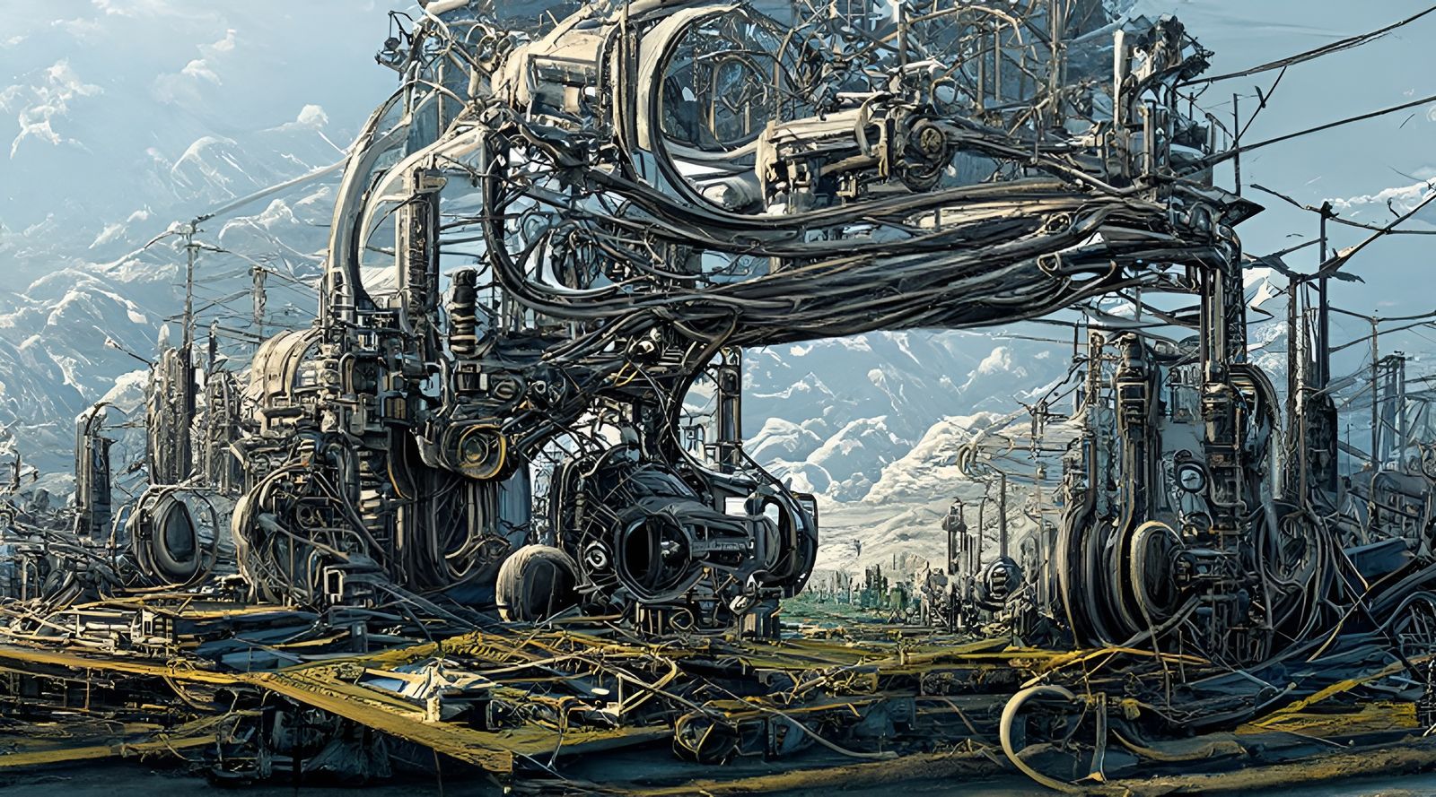 Detailed Sci-Fi Landscape Painting in Assemblage Style