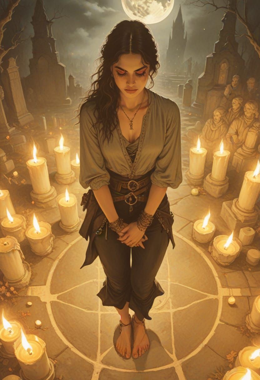 Renaissance Lady in Gothic Graveyard Illustration