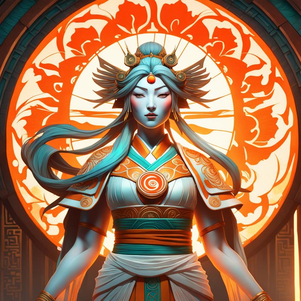 Amaterasu: Shinto Sun Goddess in Art Nouveau Style
