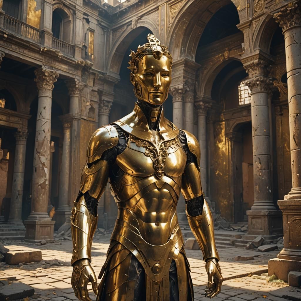 Gold Statue in Abandoned City: Matte Painting