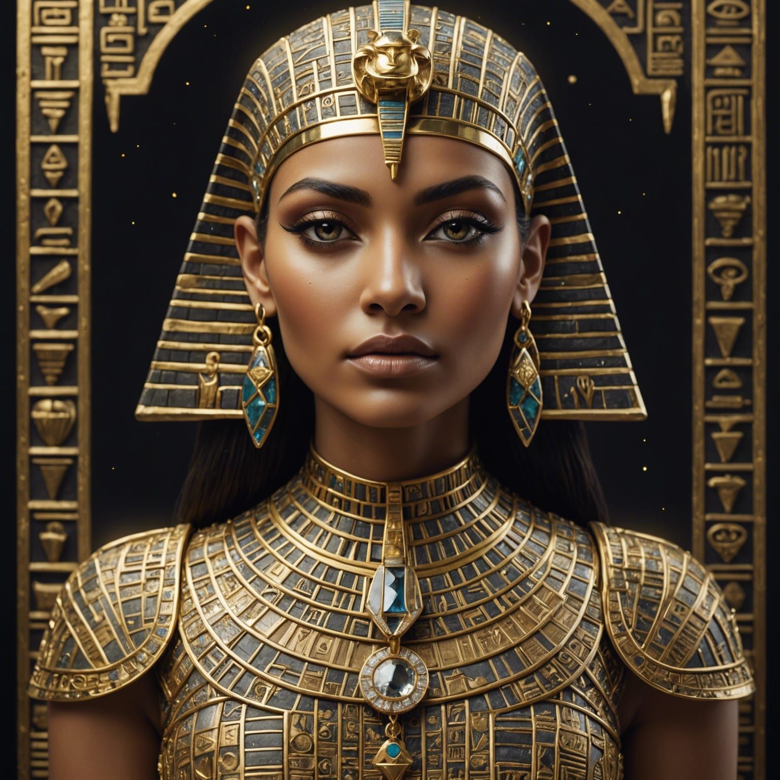 Golden Diamond Egyptian Woman in Hyperrealism