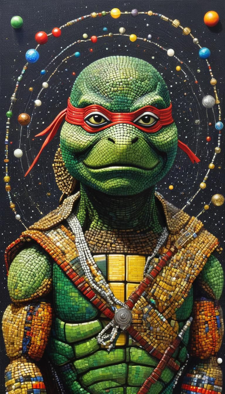 Cosmic Beadwork Ninja Turtle Inspired by Fornasetti