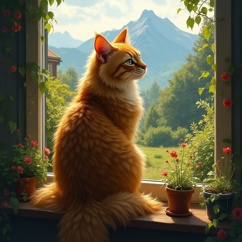 Majestic Golden Norwegian Forest Cat in Dramatic Landscape