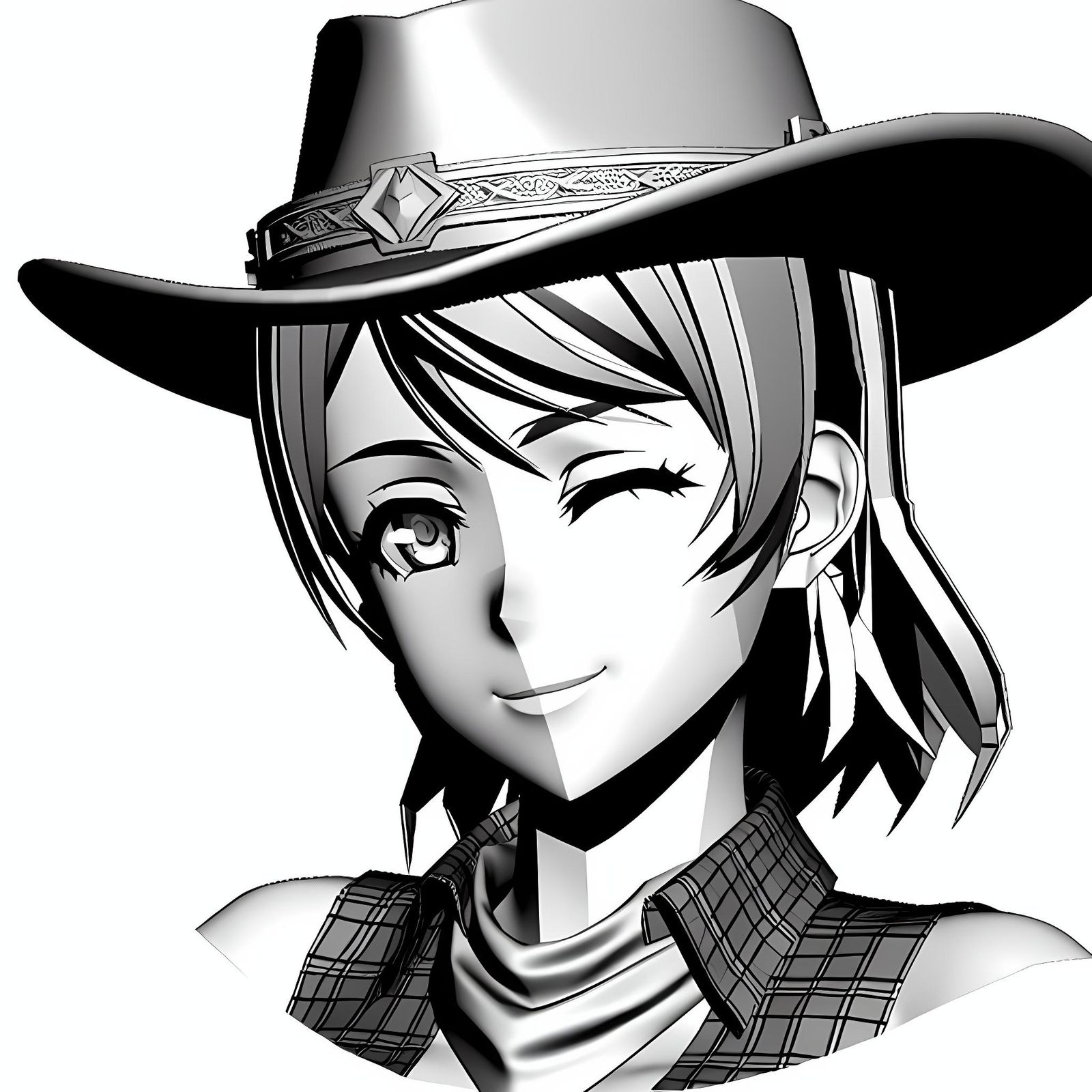 Anime Cowgirl Close-Up: A Flirtatious Wink