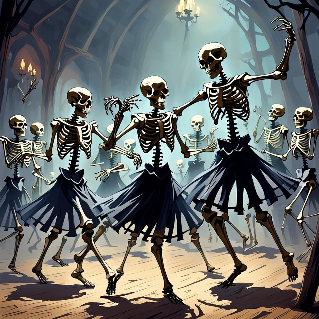 Sinister Skeletons Dancing: A Gothic Horror Scene