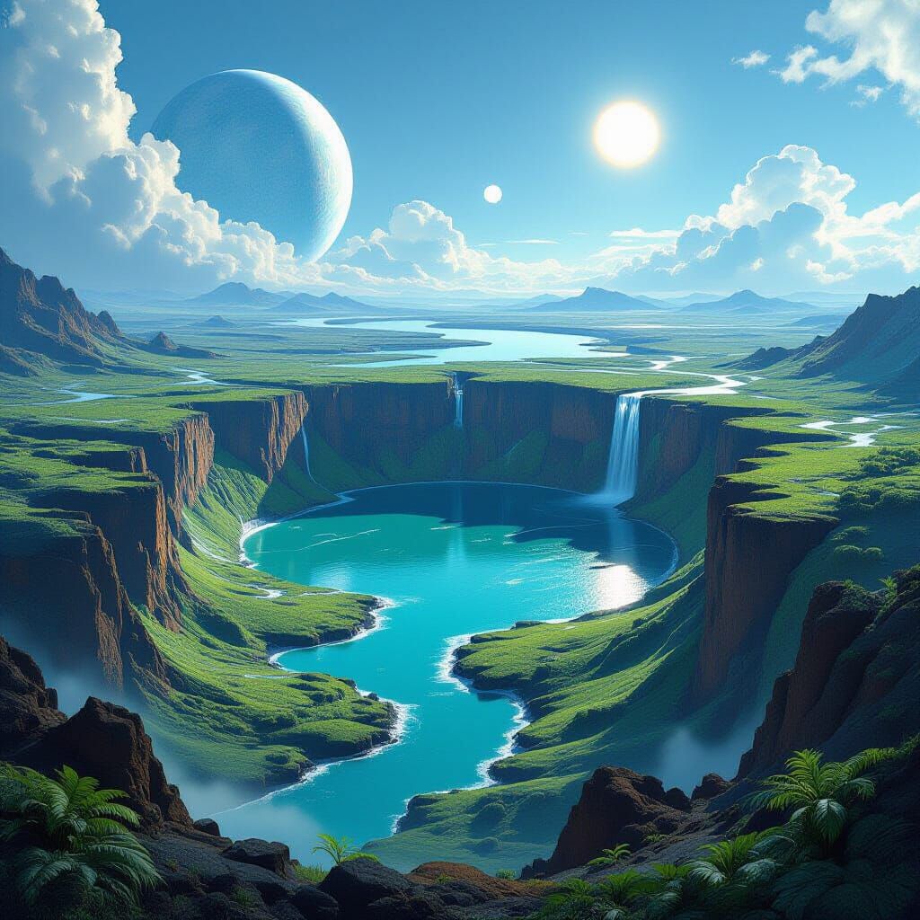 Terraformed Peragus II: A Futuristic Oasis Landscape