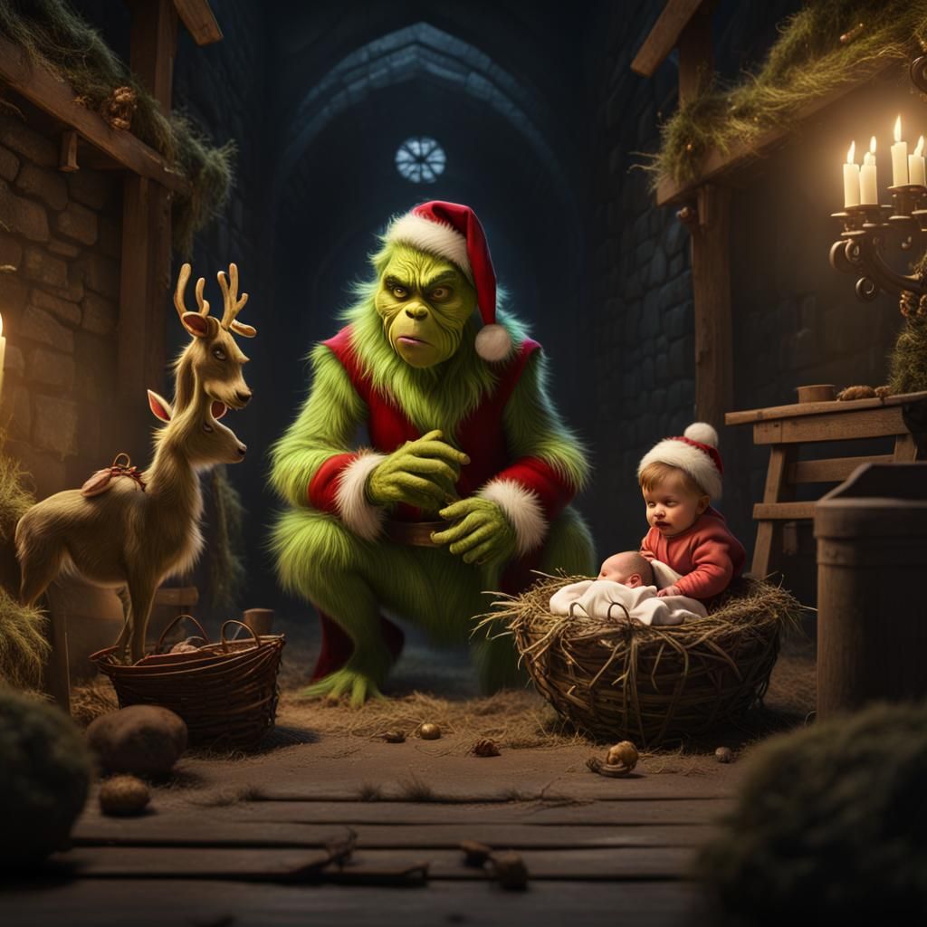 The Grinch Steals Baby Jesus: Detailed Matte Painting