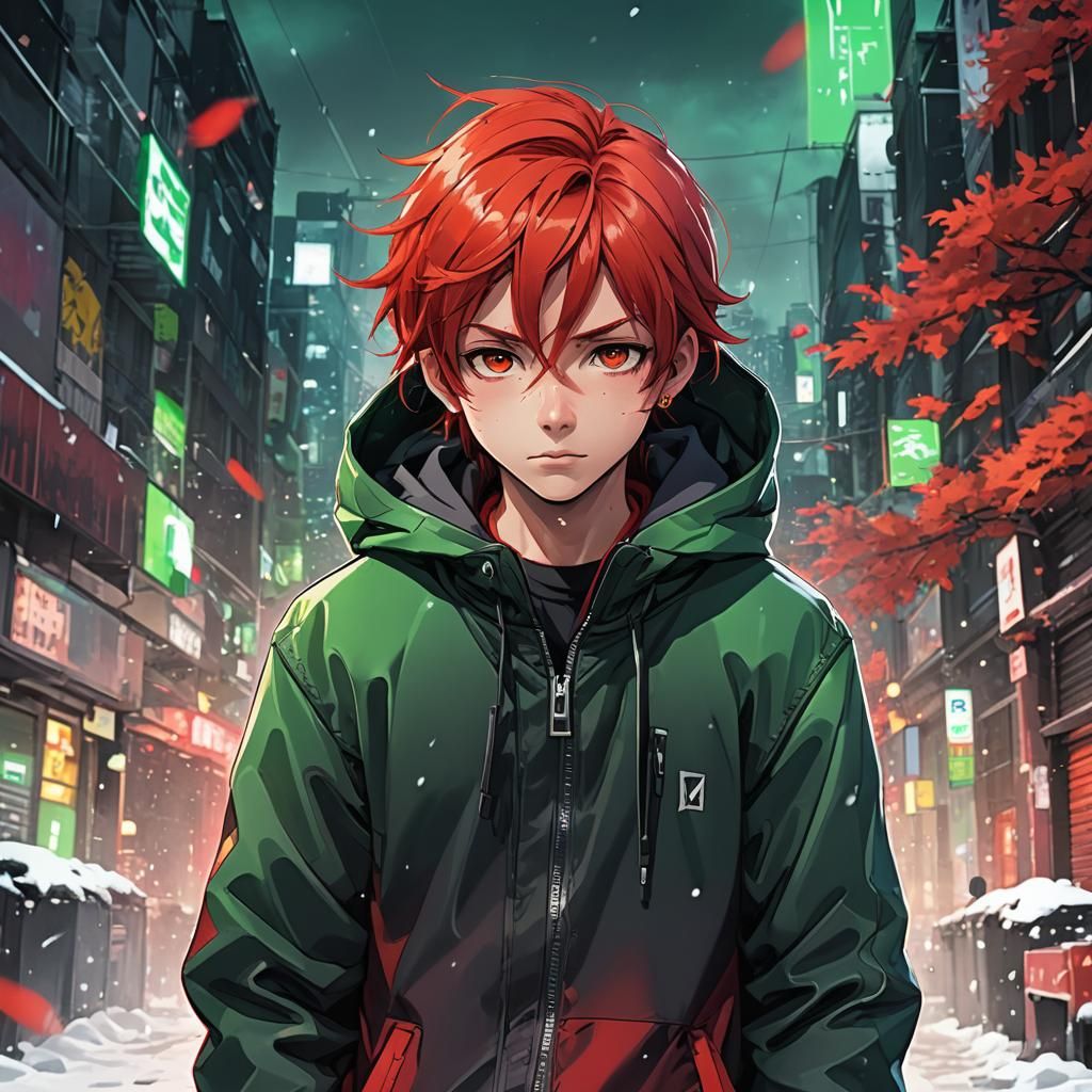Anime Boy with Red Hair in Digital Art
