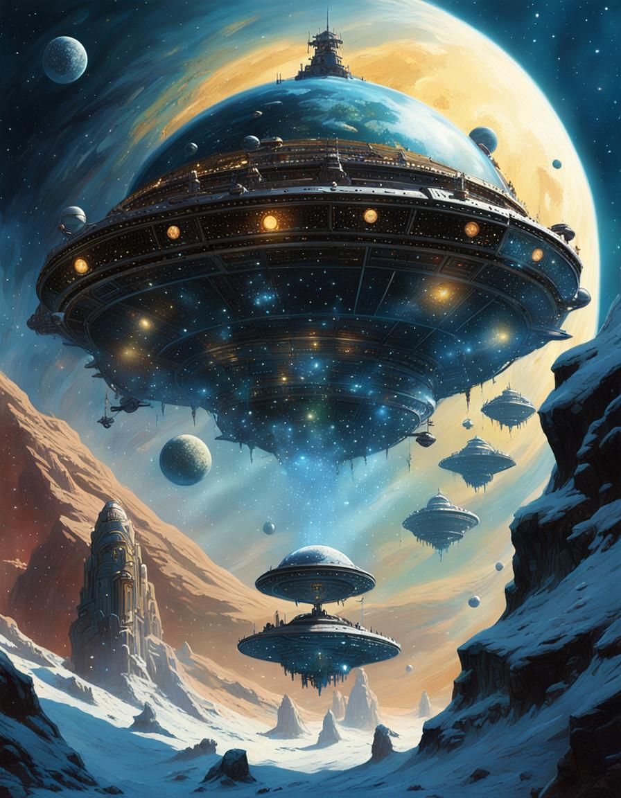 Snow Globe Spaceships in Fantasy Style