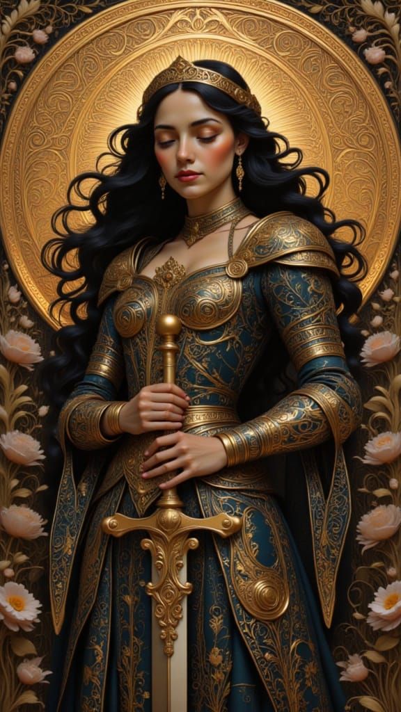 Joan of Arc in Folk Art Nouveau Style