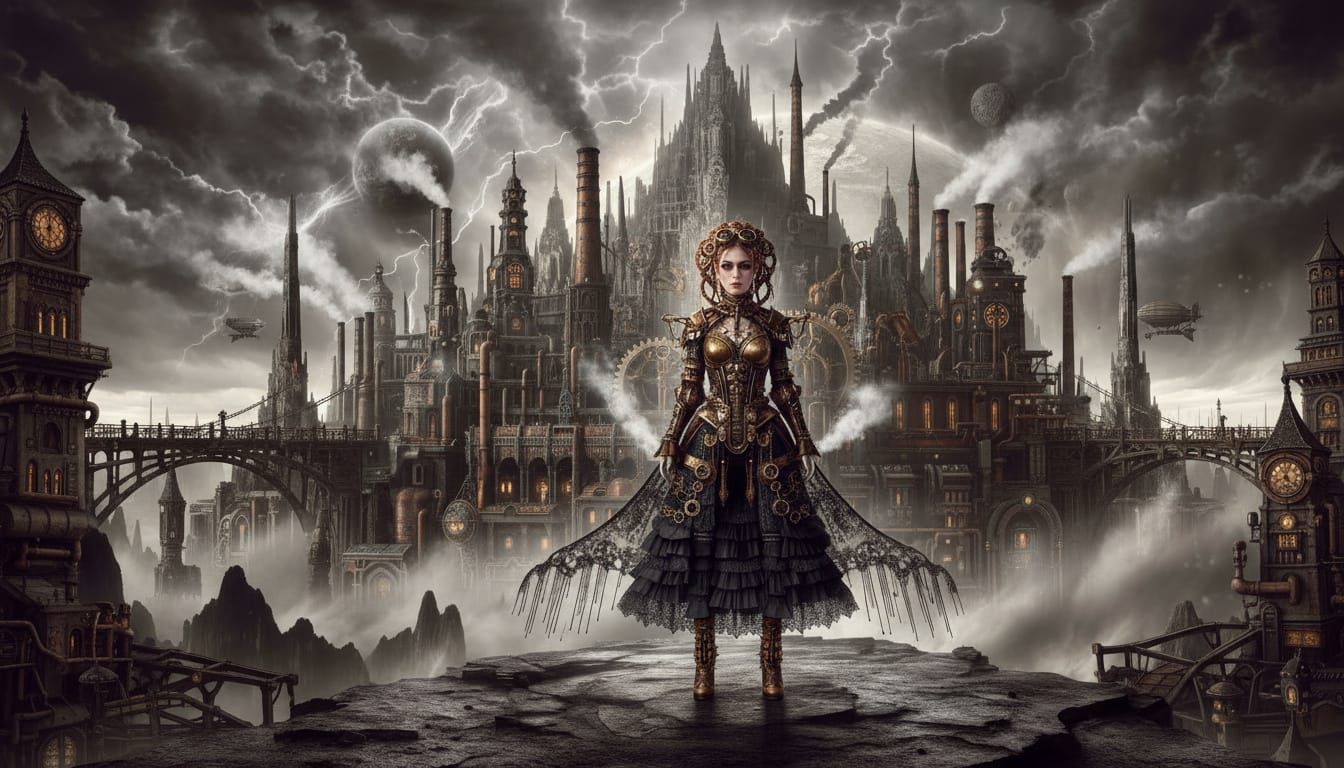 Futuristic Goddess in Stormy Landscape