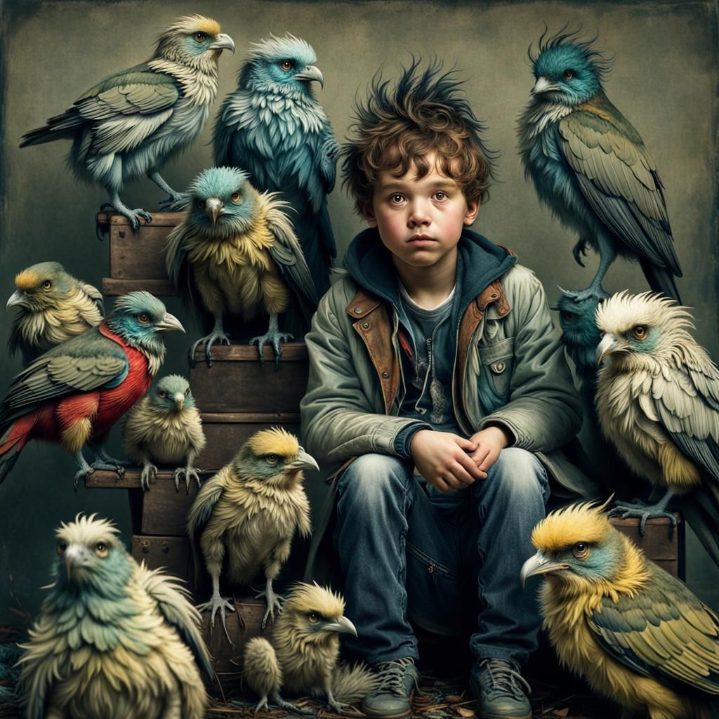 Scruffy Bird Monster's First Day: Digital Art