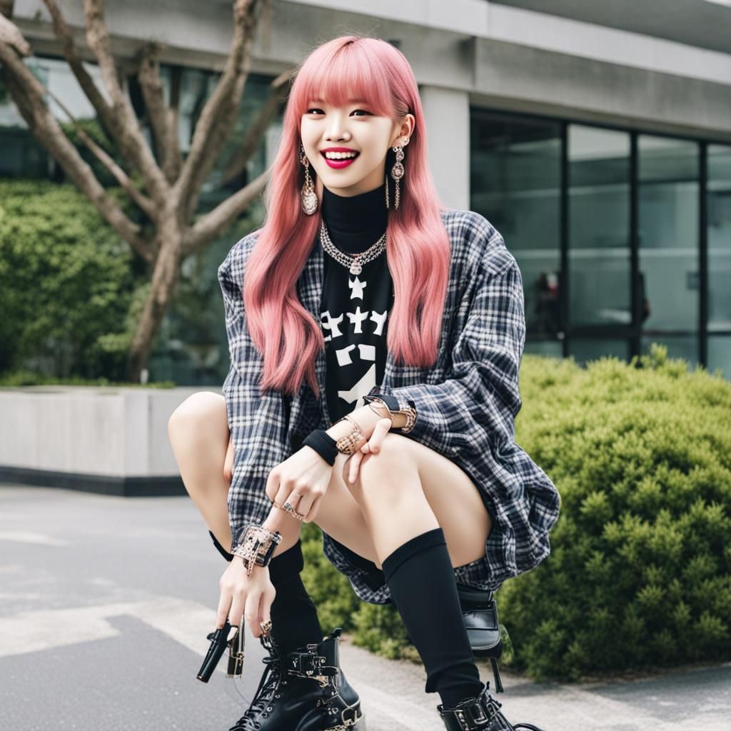 Stylish Woman Doing Korean Tumblr Sign