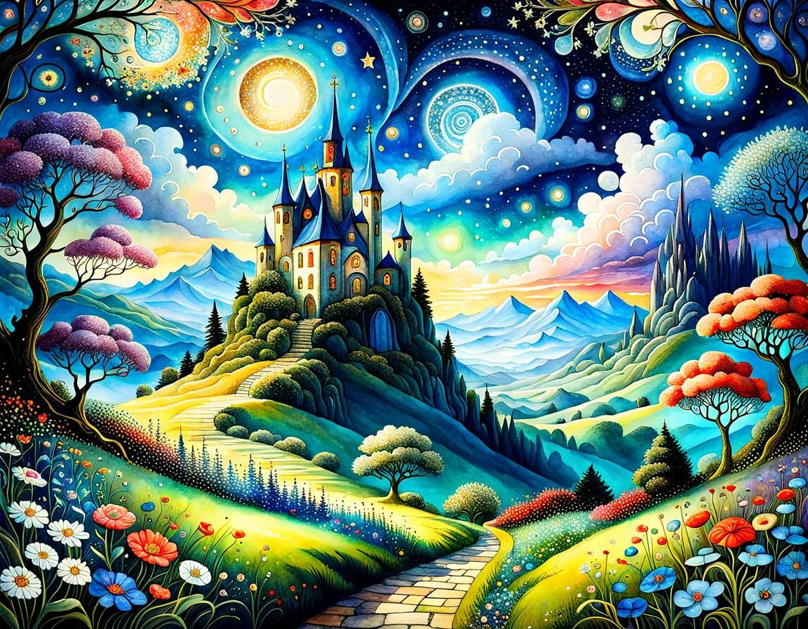 Fantasy Flower Garden Under Starry Sky