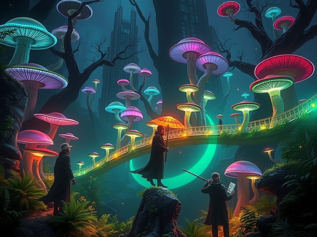 Techno-Wizards in a Bioluminescent Fungal City